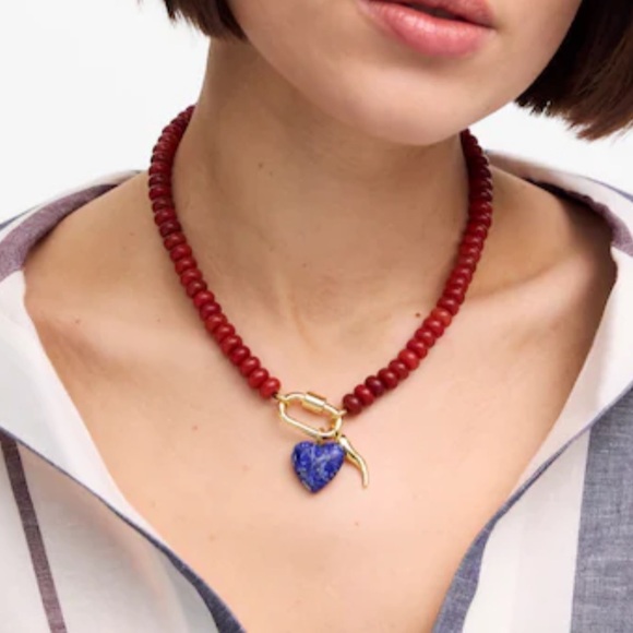 NWT Madewell Semiprecious Beaded Carabiner Necklace 16 1/4” Red - Picture 2 of 9